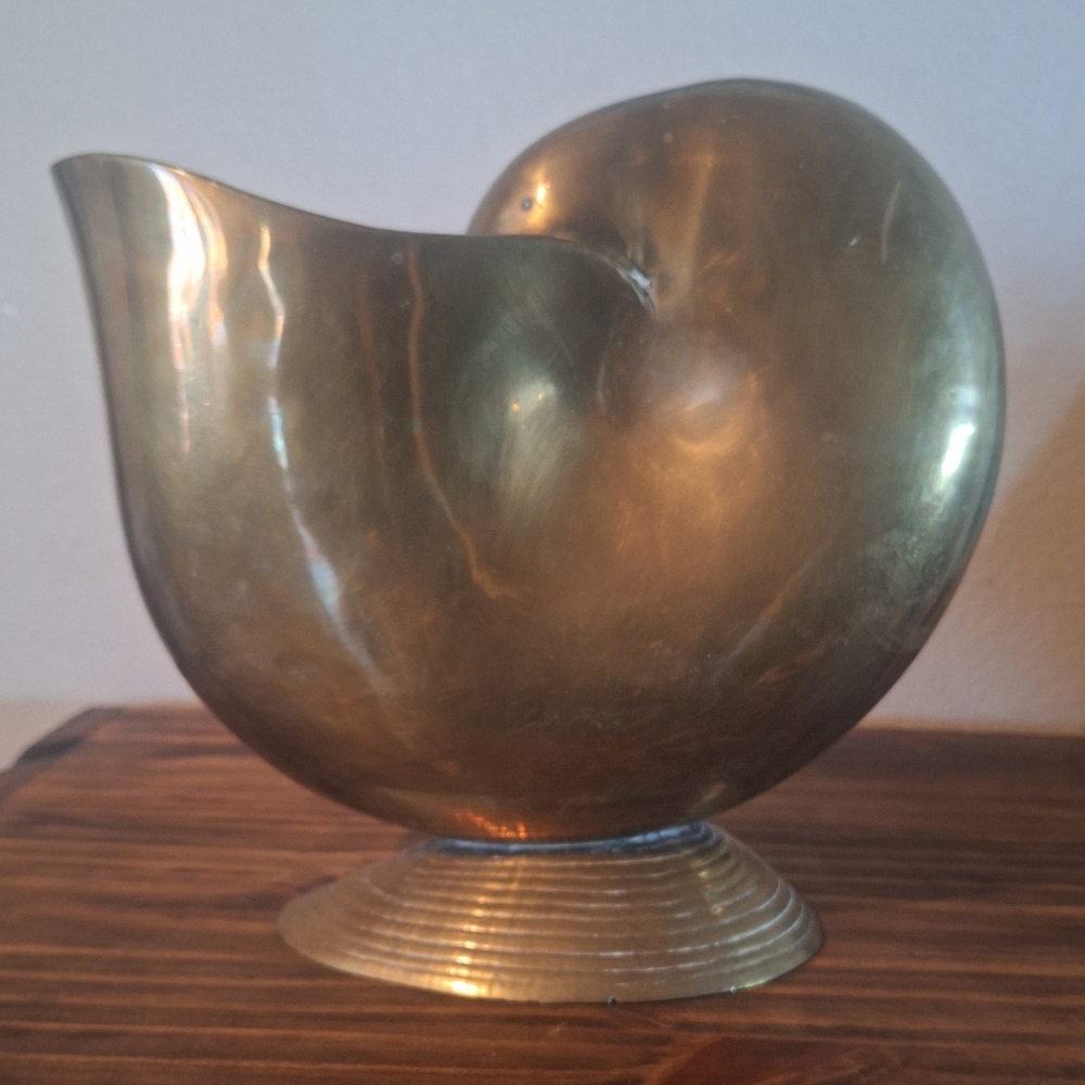 Vintage MCM Brass Nautilus Shell Sculpture Planter Old Hollywood Regency